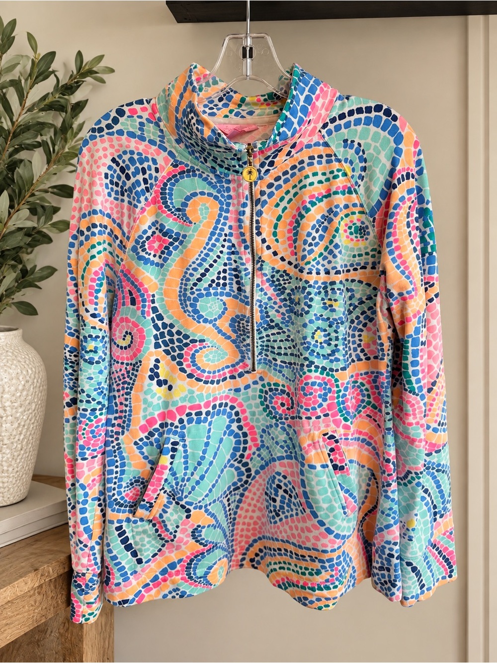 Lilly Pulitzer Skipper Popover Sea You Soon Mosaic Multicolor 1/2 Zip Pullover